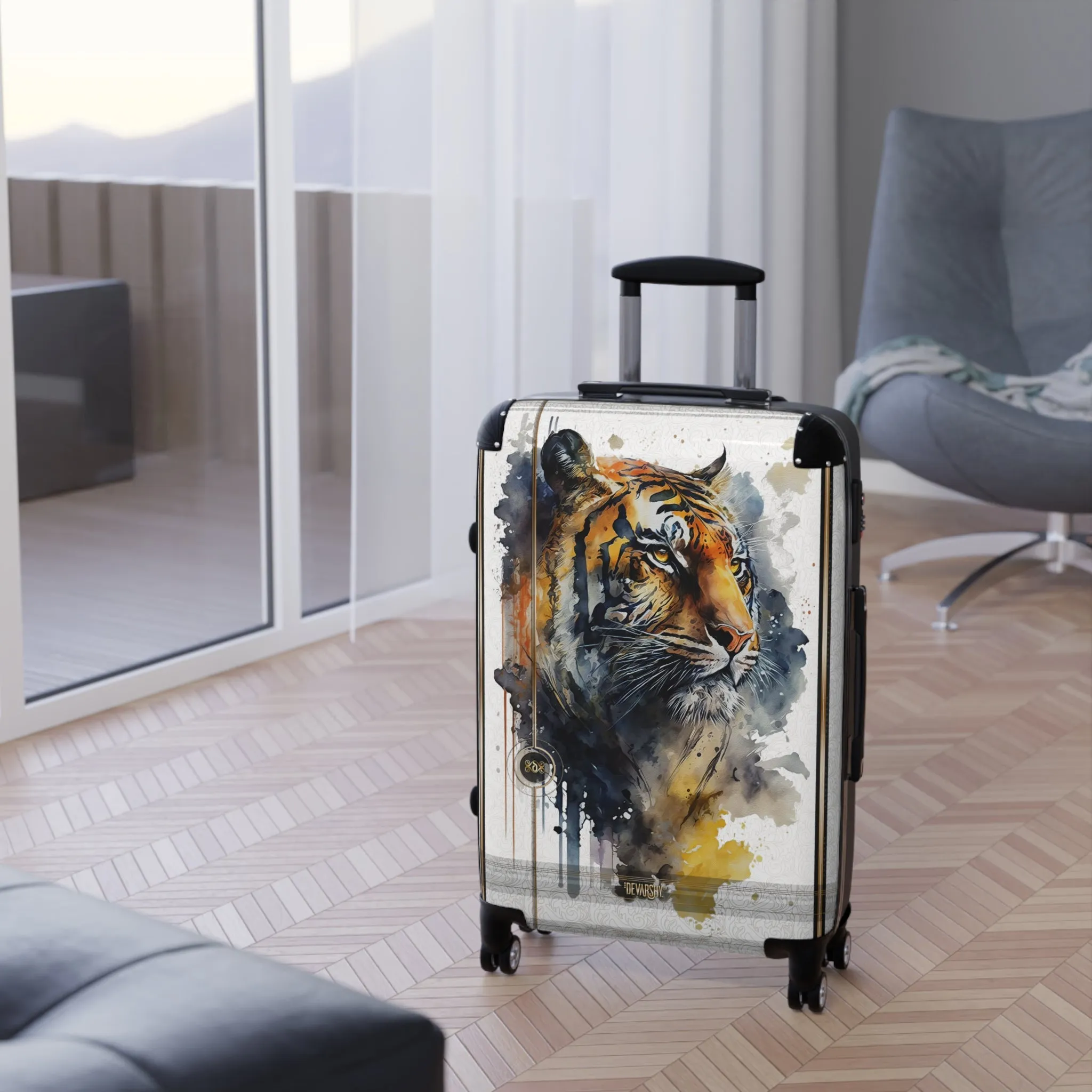 Watercolor Tiger Suitcase Carry-on Suitcase Painted Tiger Luggage Hard Shell Suitcase in 3 Sizes | X3348B