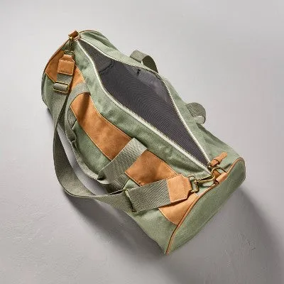 Waxed Canvas   Faux Leather Duffel Bag Green/Tan - Hearth & Hand with Magnolia