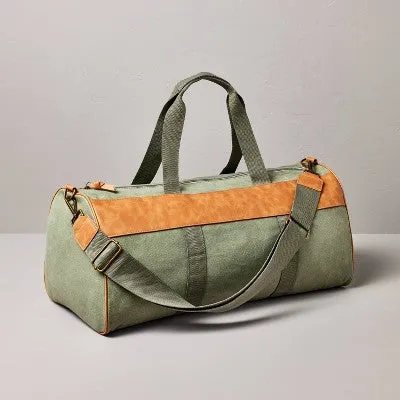 Waxed Canvas   Faux Leather Duffel Bag Green/Tan - Hearth & Hand with Magnolia