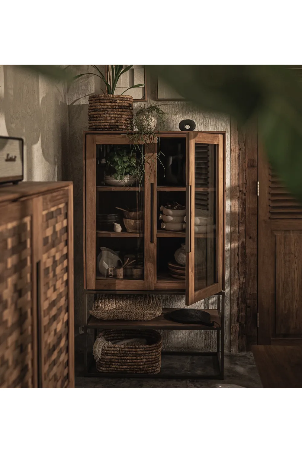 Wooden Cabinet with 2-Glass Doors | dBodhi Karma