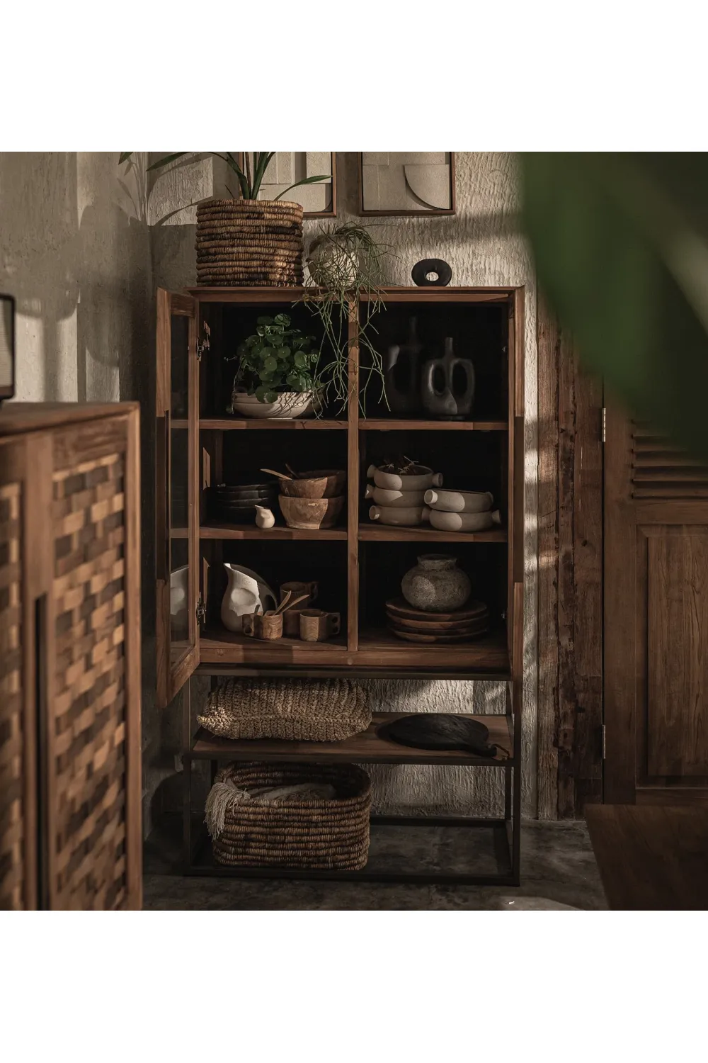 Wooden Cabinet with 2-Glass Doors | dBodhi Karma