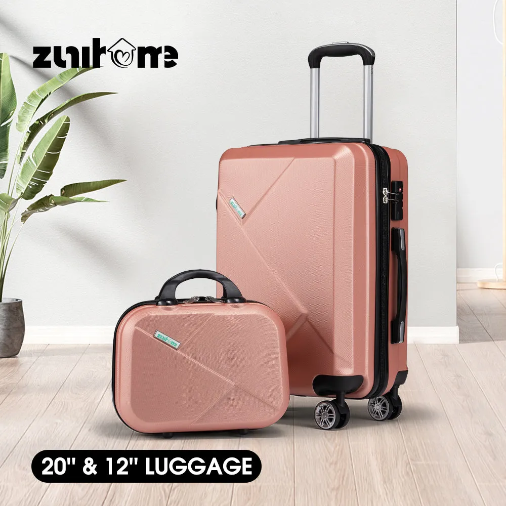 ZUNI 2PCS Luggage Suitcase Trolley Set Travel TSA Lock Storage Hard Case Pink